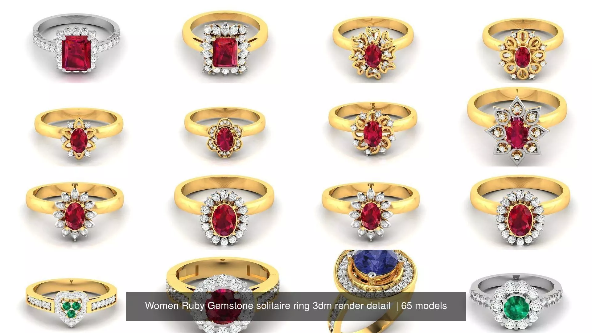 65 Women Ruby Gemstone solitaire ring 3dm render detail 3D Model Pack