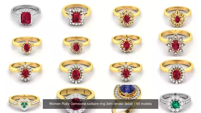 65 Women Ruby Gemstone solitaire ring 3dm render detail  3D Model Collection
