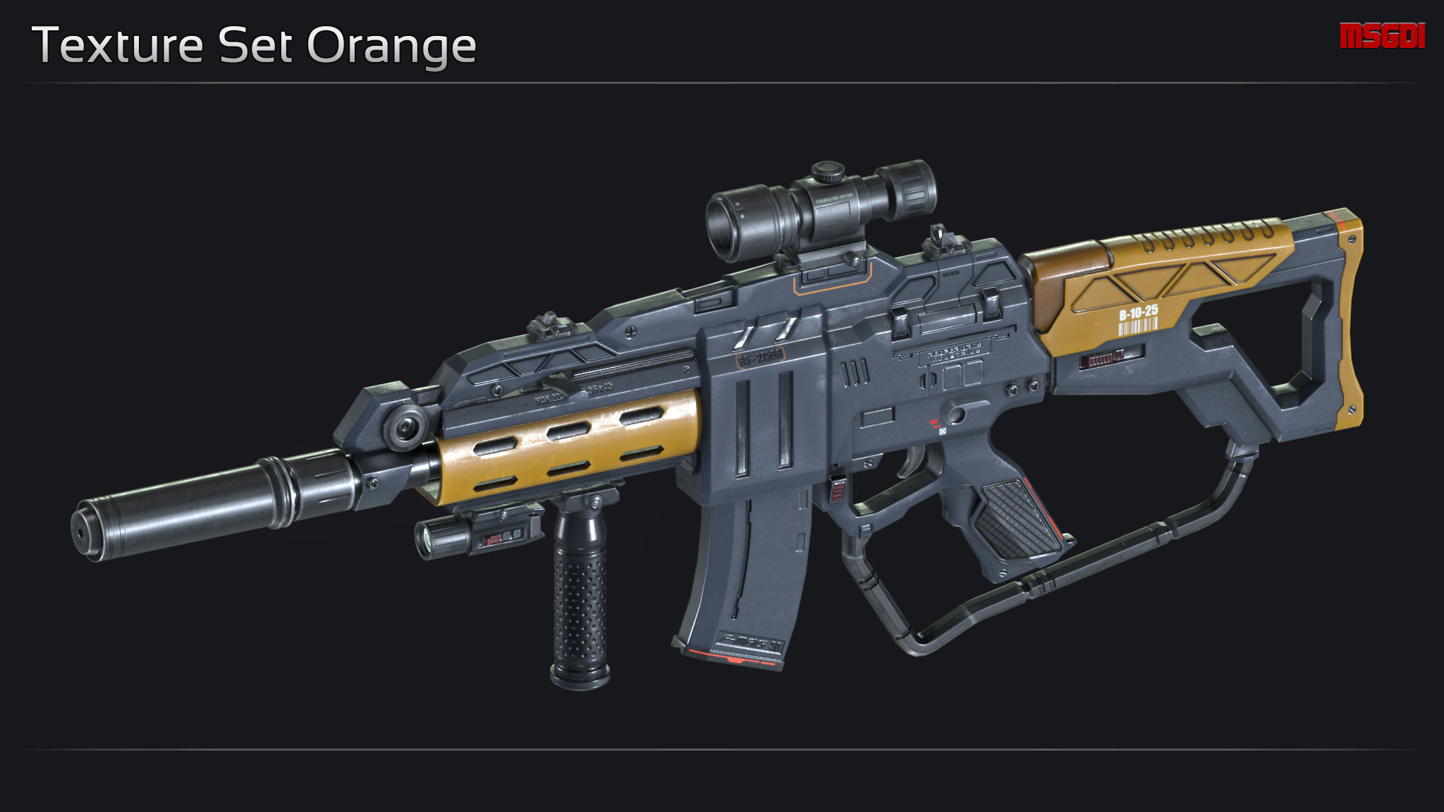 Scifi Assault Rifle MAK 223 Low-poly 3D model_12