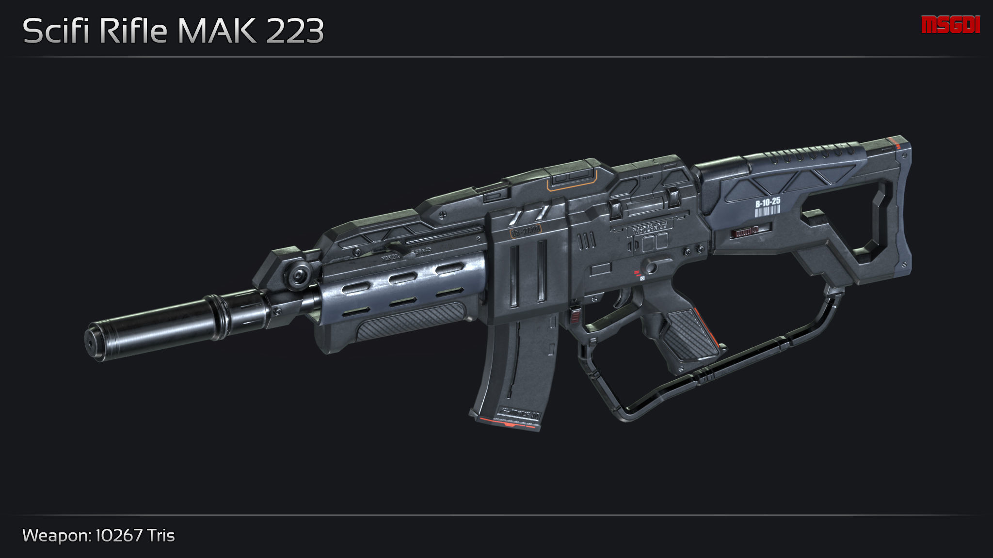 Scifi Assault Rifle MAK 223 Low-poly 3D model_1