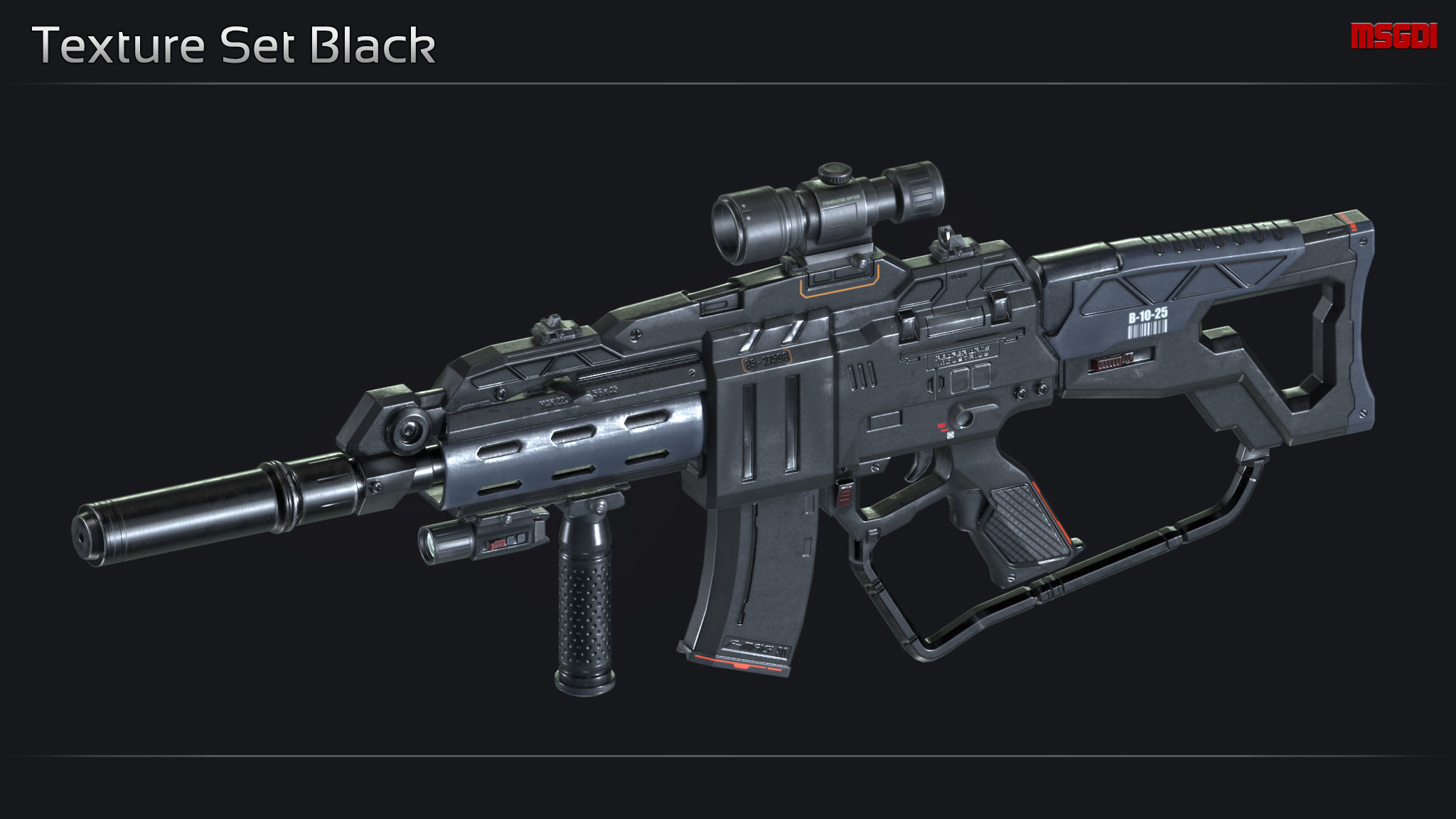 Scifi Assault Rifle MAK 223 Low-poly 3D model_10