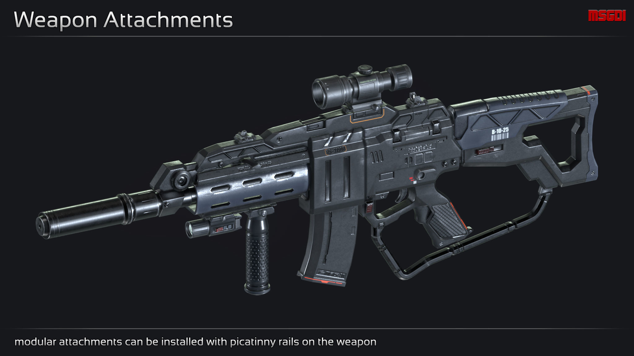 Scifi Assault Rifle MAK 223 Low-poly 3D model_5