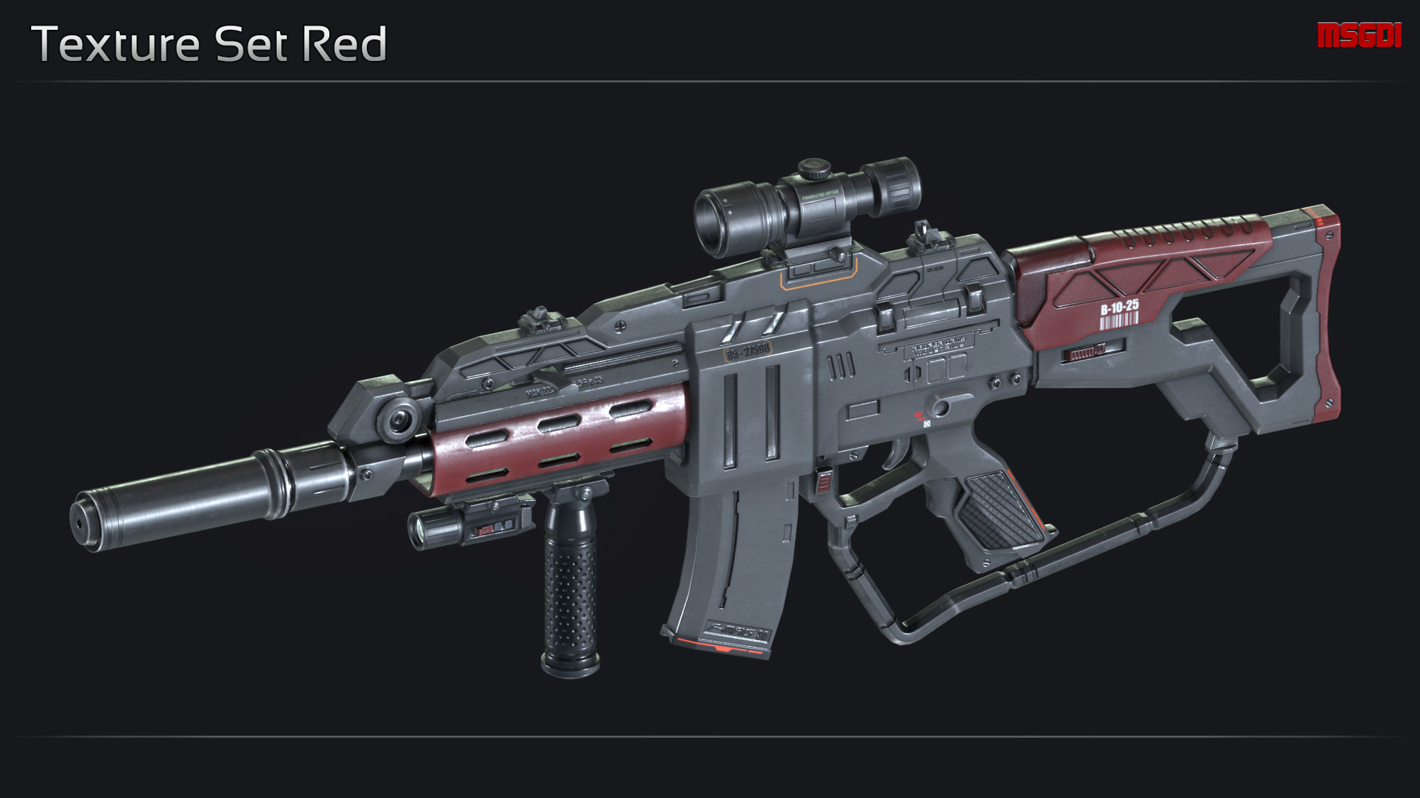 Scifi Assault Rifle MAK 223 Low-poly 3D model_13