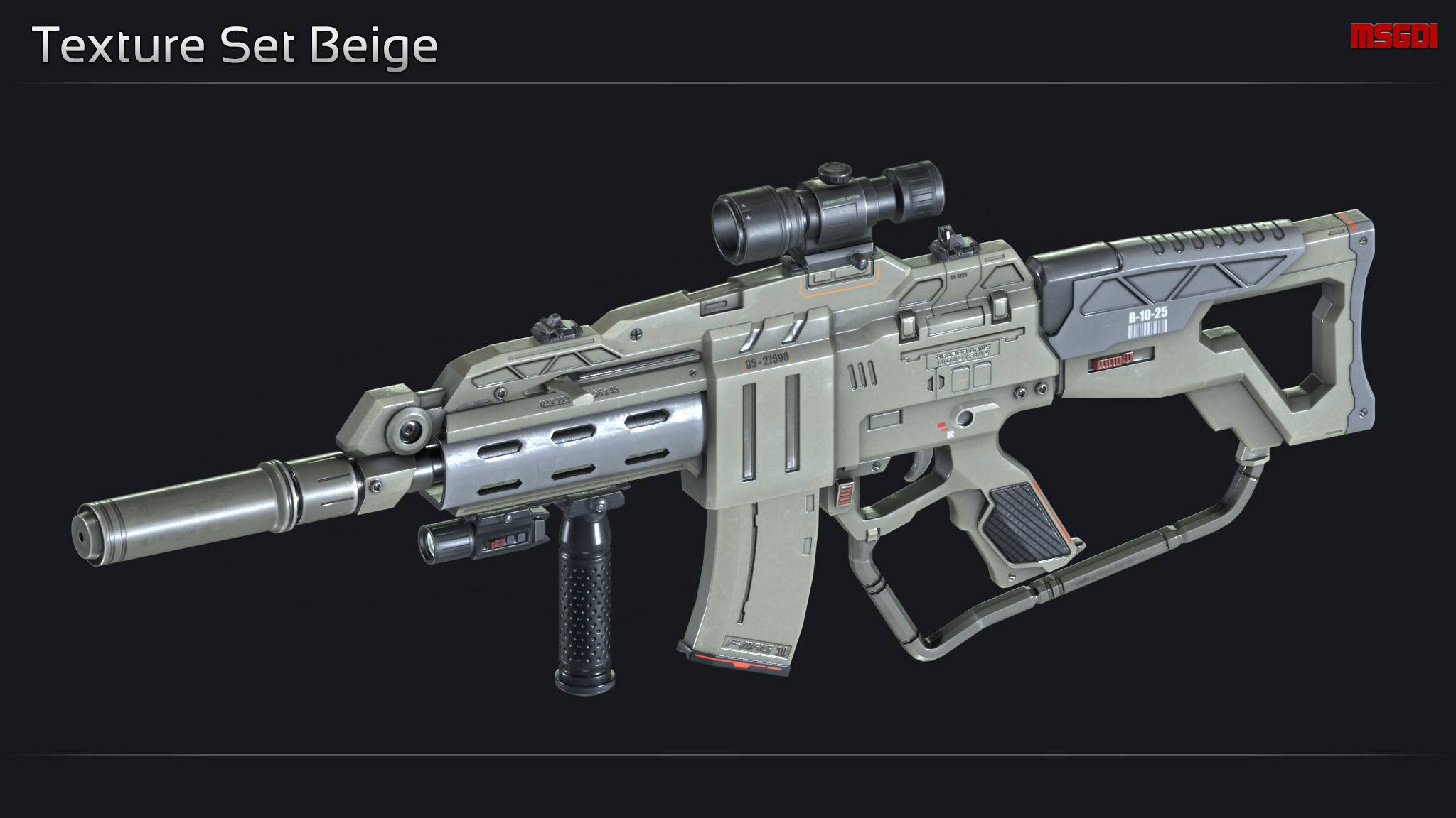 Scifi Assault Rifle MAK 223 Low-poly 3D model_11