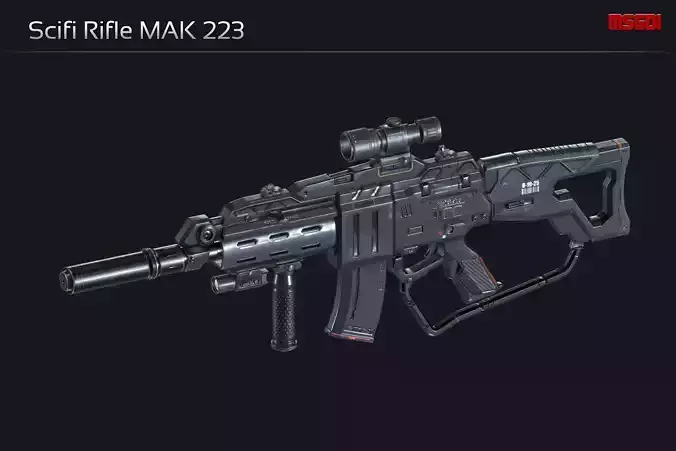 Scifi Assault Rifle MAK 223 Low-poly 3D model