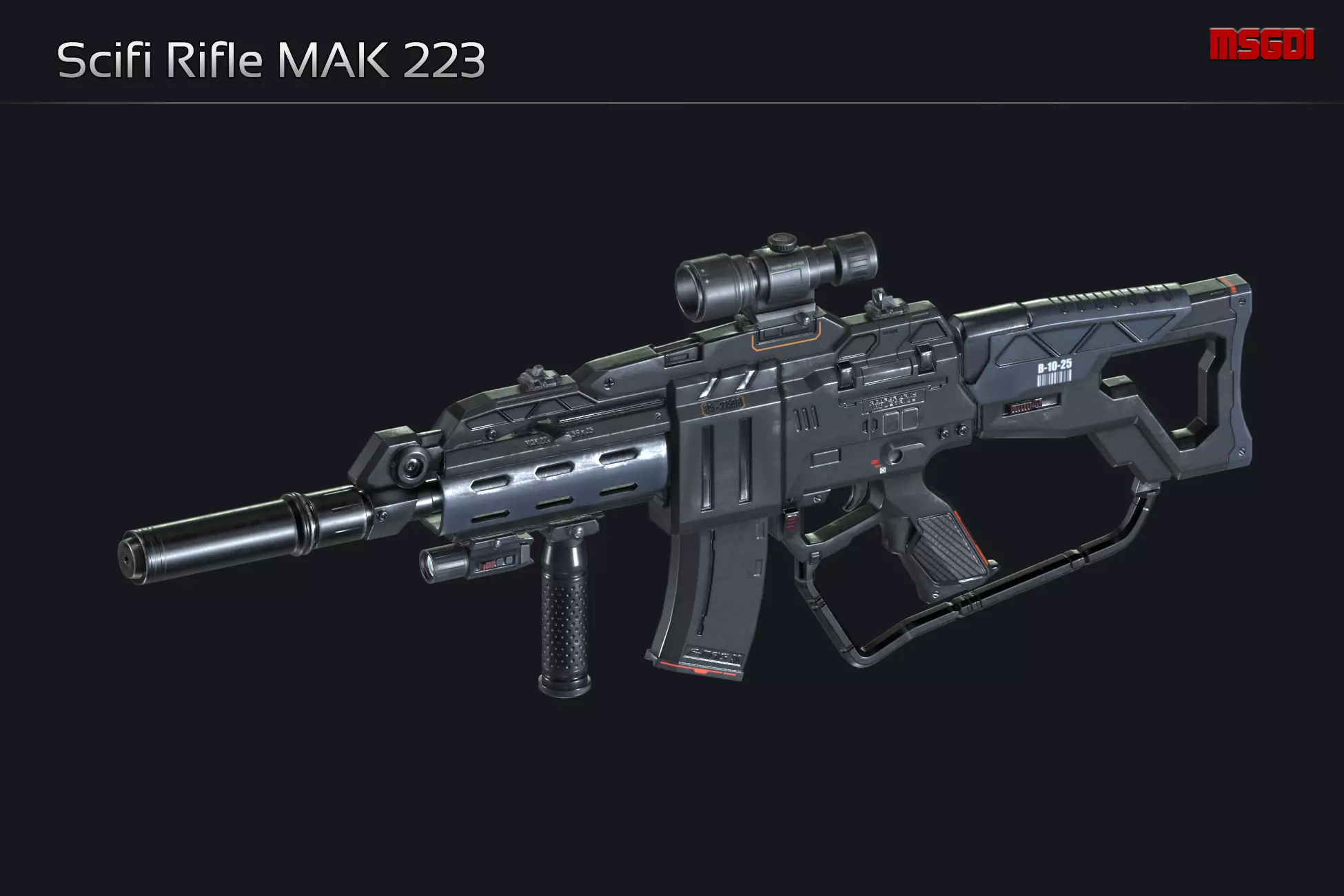 Scifi Assault Rifle MAK 223 Low-poly 3D model_0