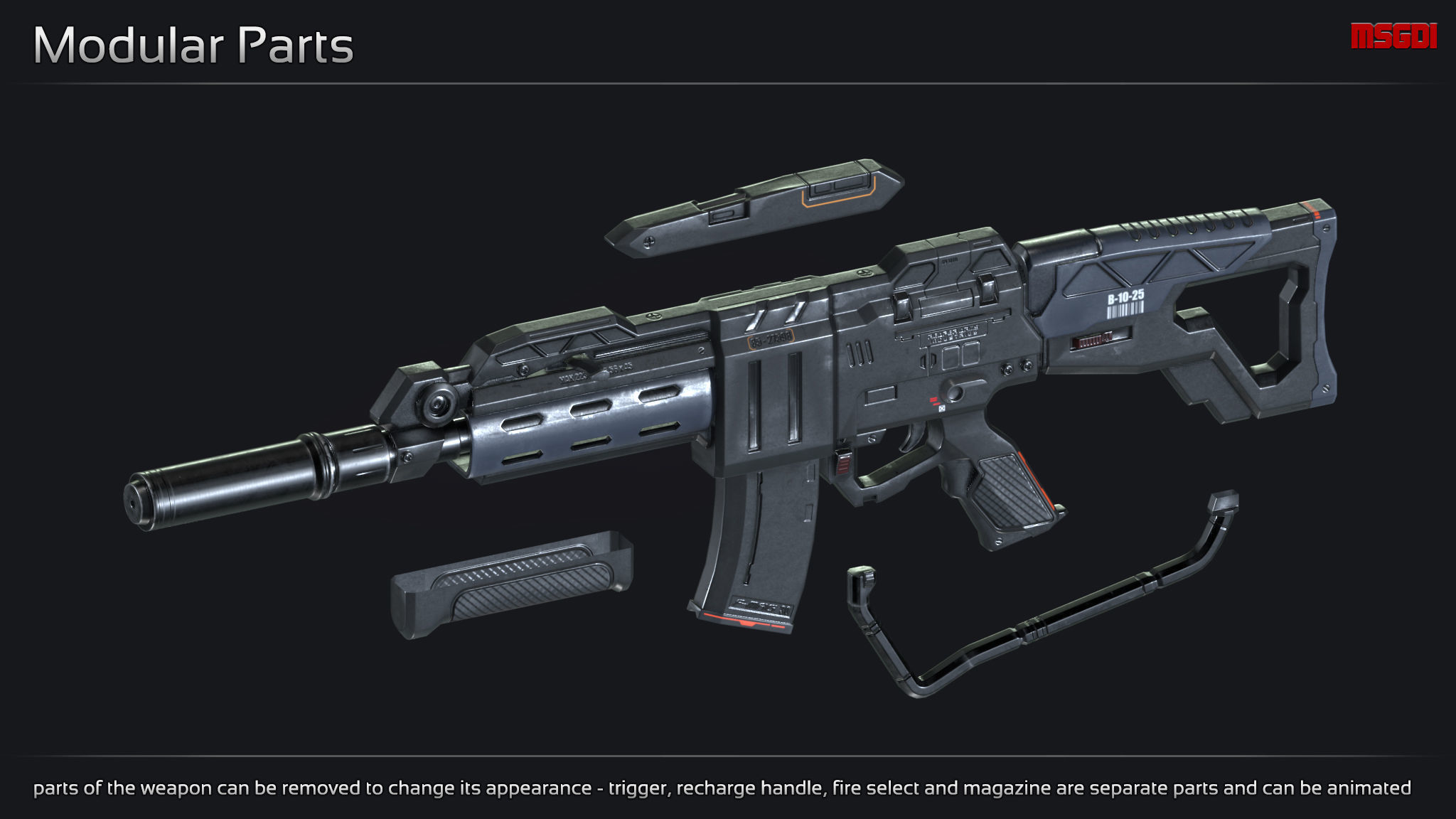 Scifi Assault Rifle MAK 223 Low-poly 3D model_2