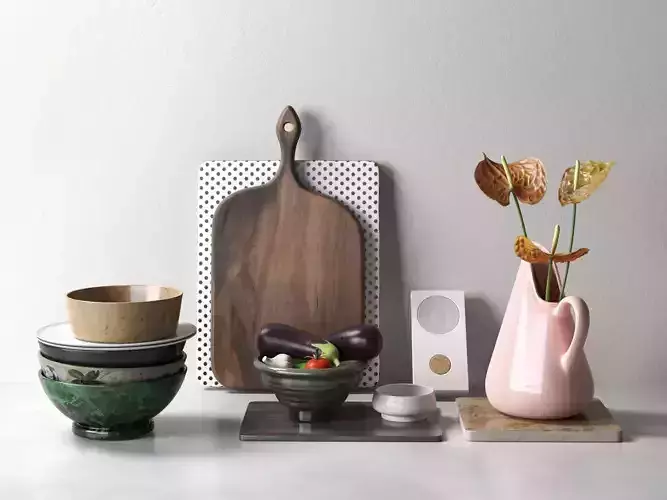 Kitchenware Vegetables and Anthurium 3D model