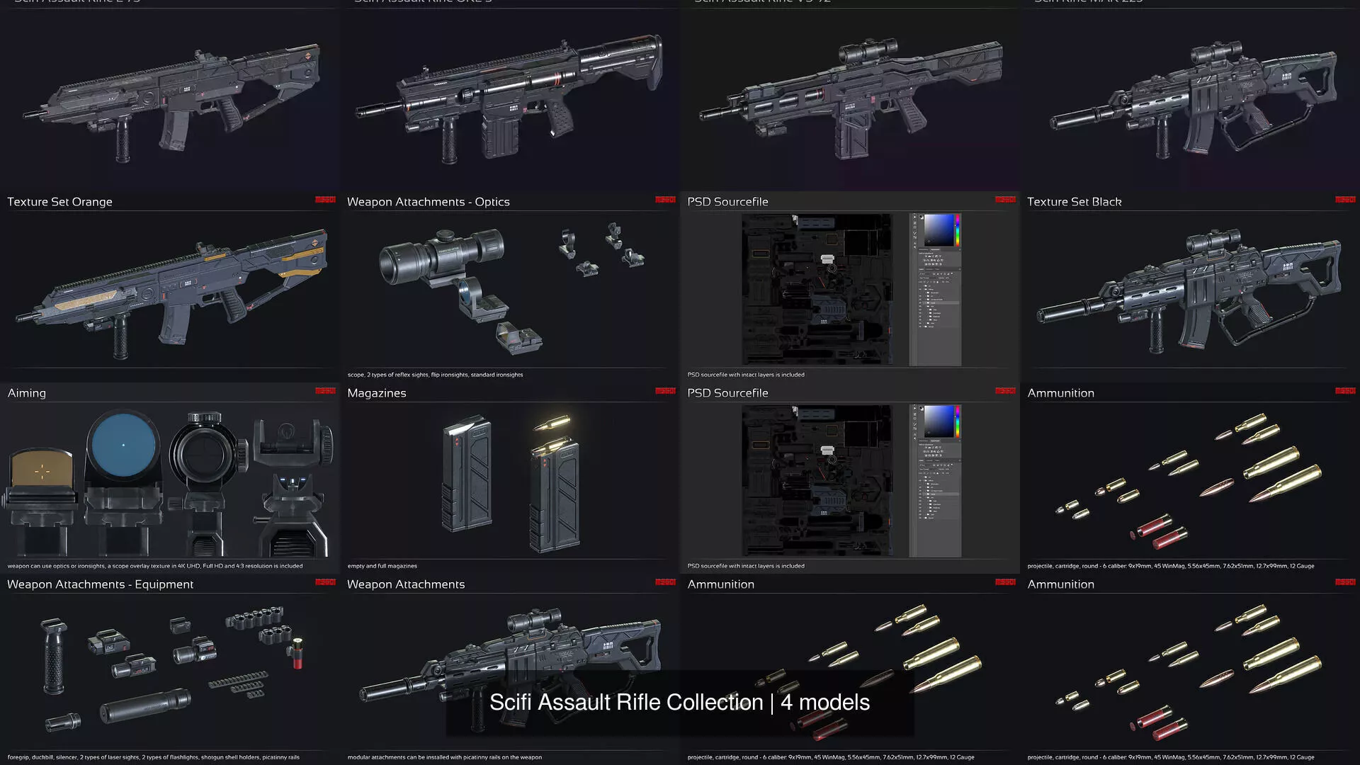 Scifi Assault Rifle Collection 3D Model Pack