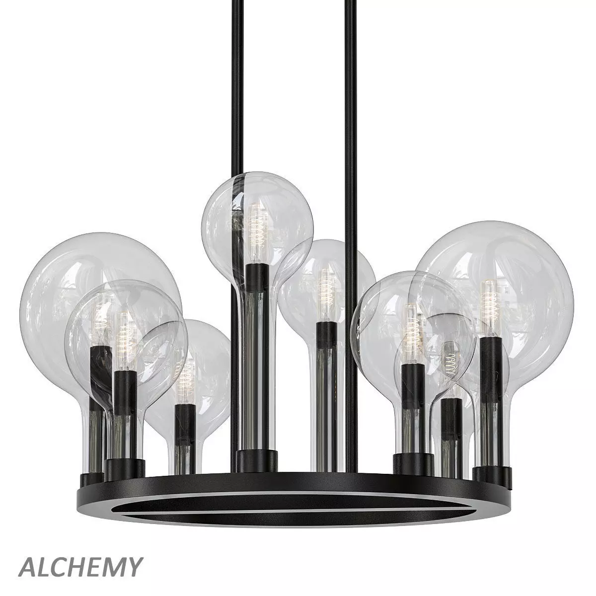 ALCHEMY chandelier with four balls hanging from it 3D model