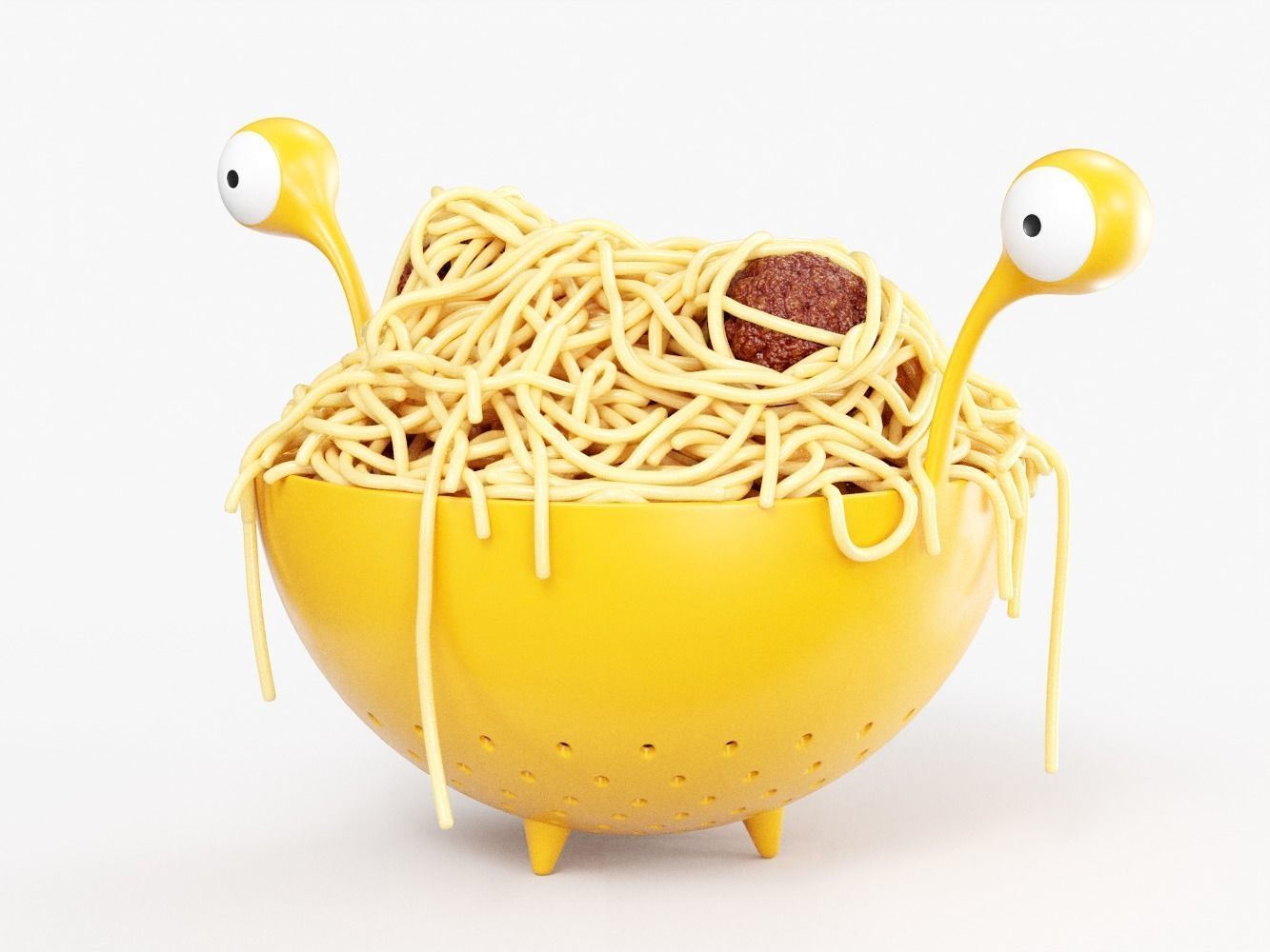 Spaghetti Monster Strainer with Noodles and Meatballs 3D model_1