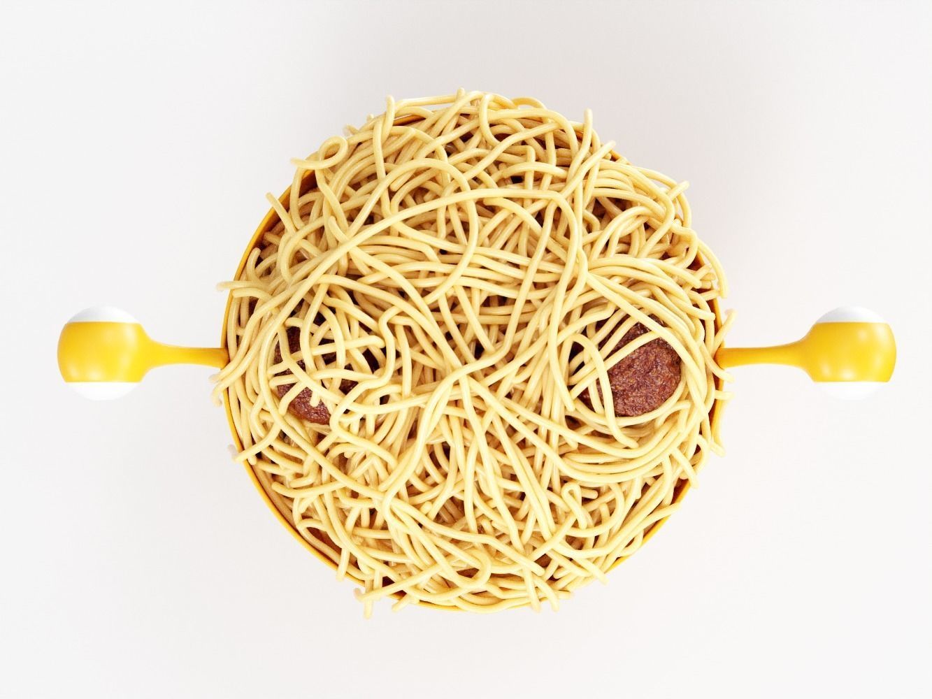 Spaghetti Monster Strainer with Noodles and Meatballs 3D model_5