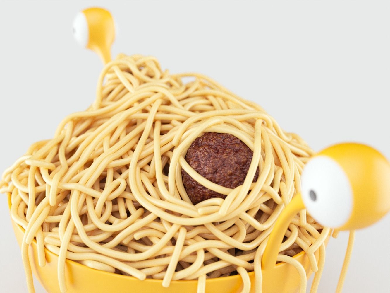 Spaghetti Monster Strainer with Noodles and Meatballs 3D model_6