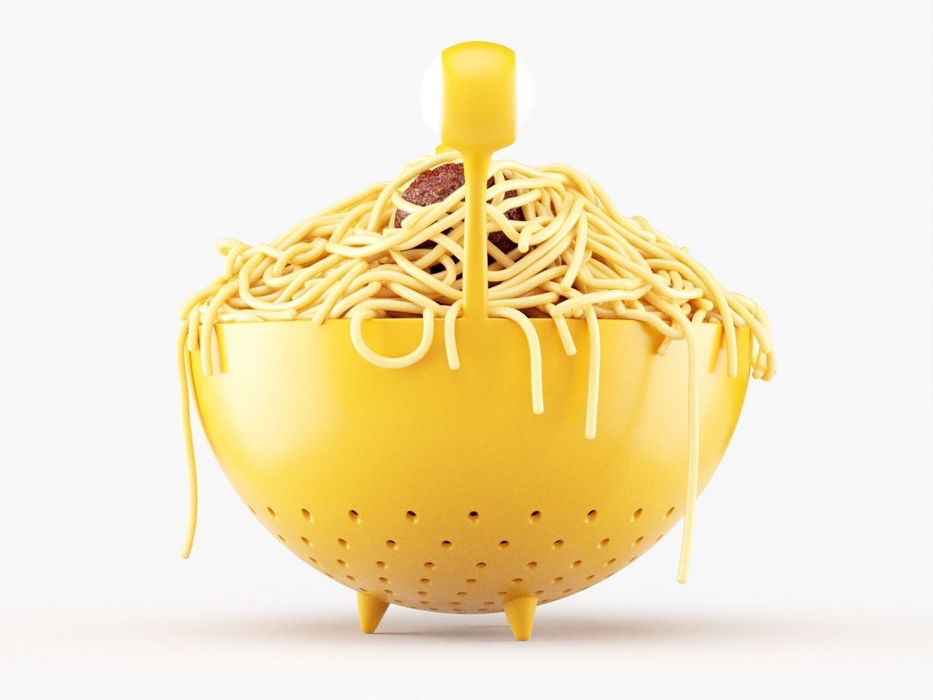 Spaghetti Monster Strainer with Noodles and Meatballs 3D model_2