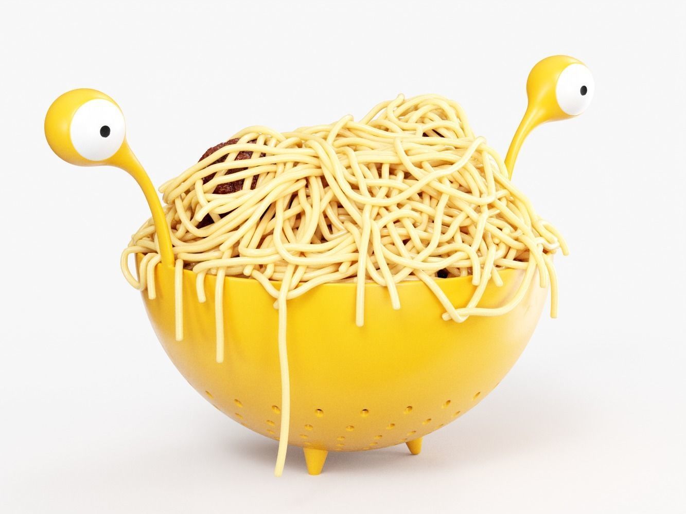 Spaghetti Monster Strainer with Noodles and Meatballs 3D model_3