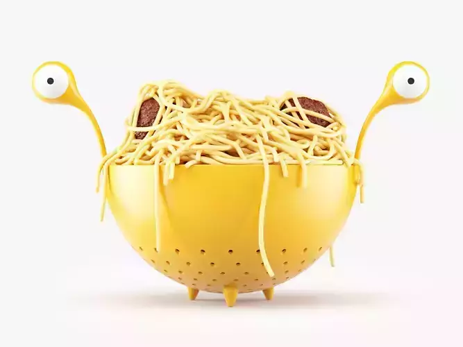Spaghetti Monster Strainer with Noodles and Meatballs 3D model