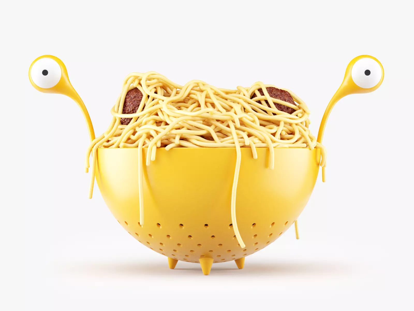 Spaghetti Monster Strainer with Noodles and Meatballs 3D model_0