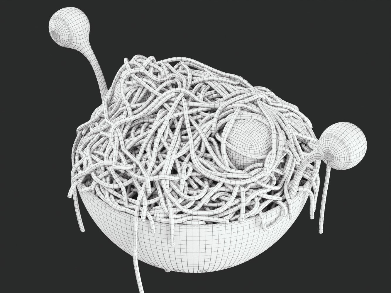 Spaghetti Monster Strainer with Noodles and Meatballs 3D model_18