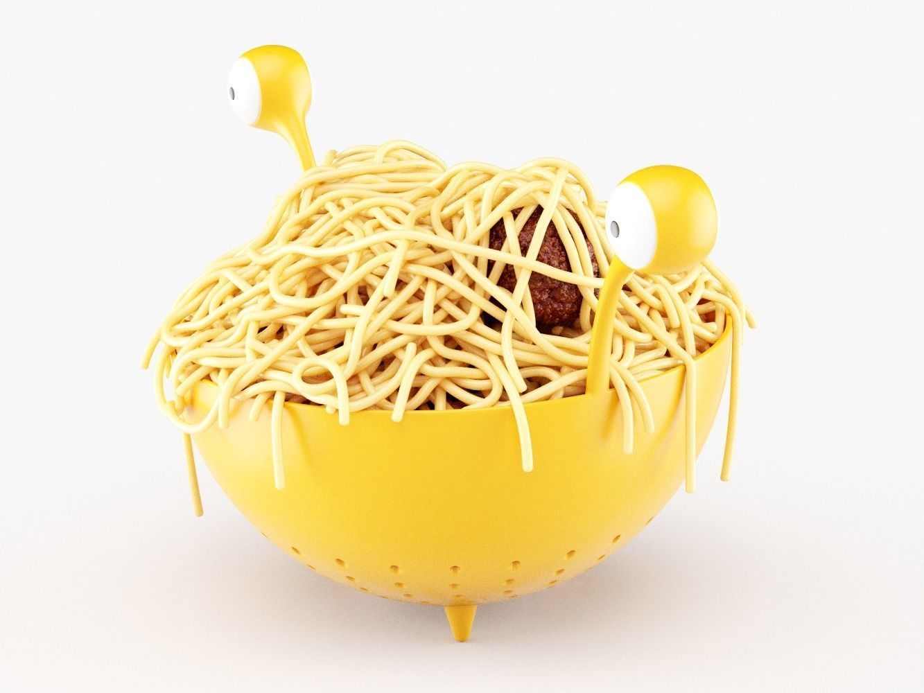 Spaghetti Monster Strainer with Noodles and Meatballs 3D model_4
