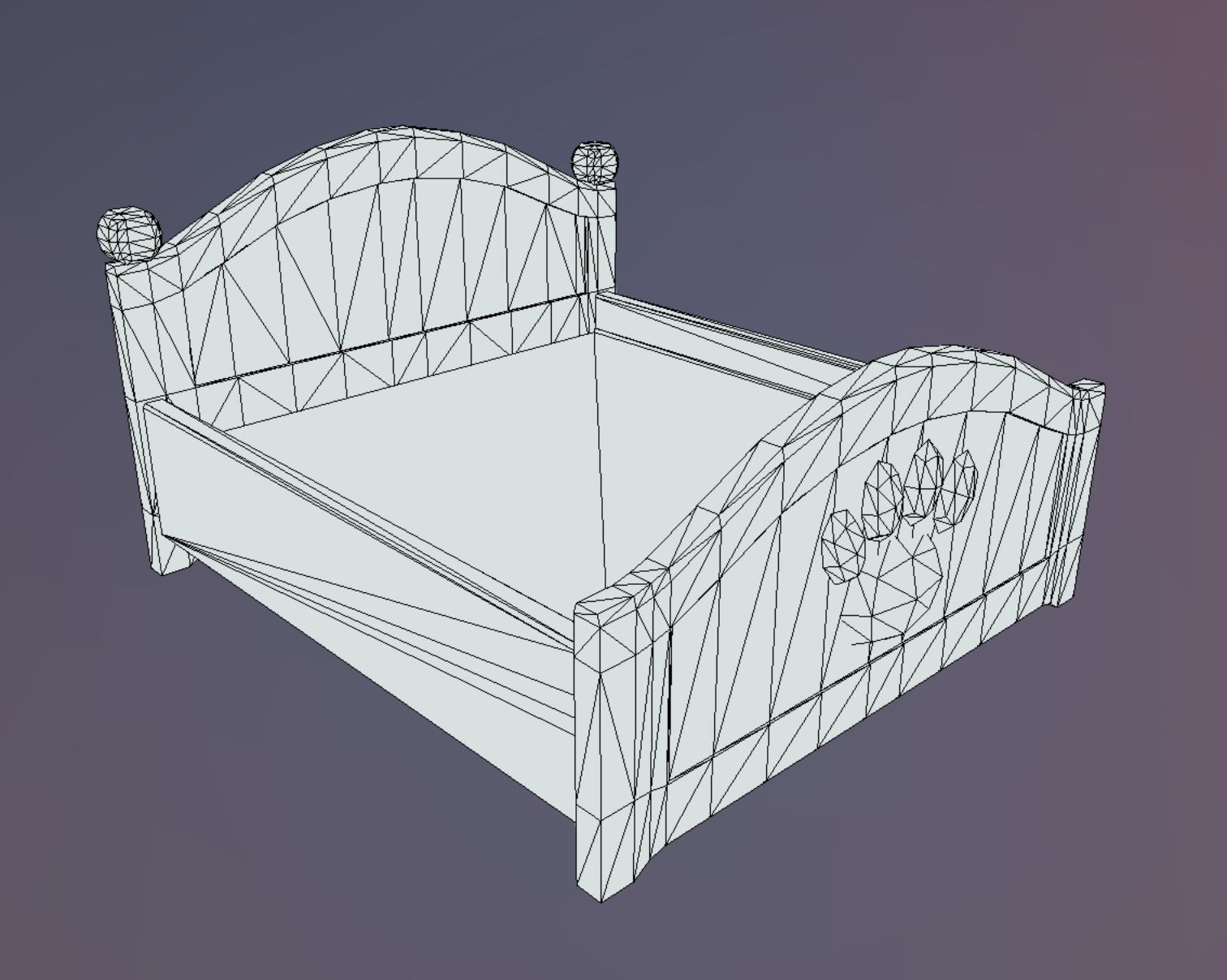 Blue Cute Paw Bed Low Poly Game Ready Low-poly 3D model_4