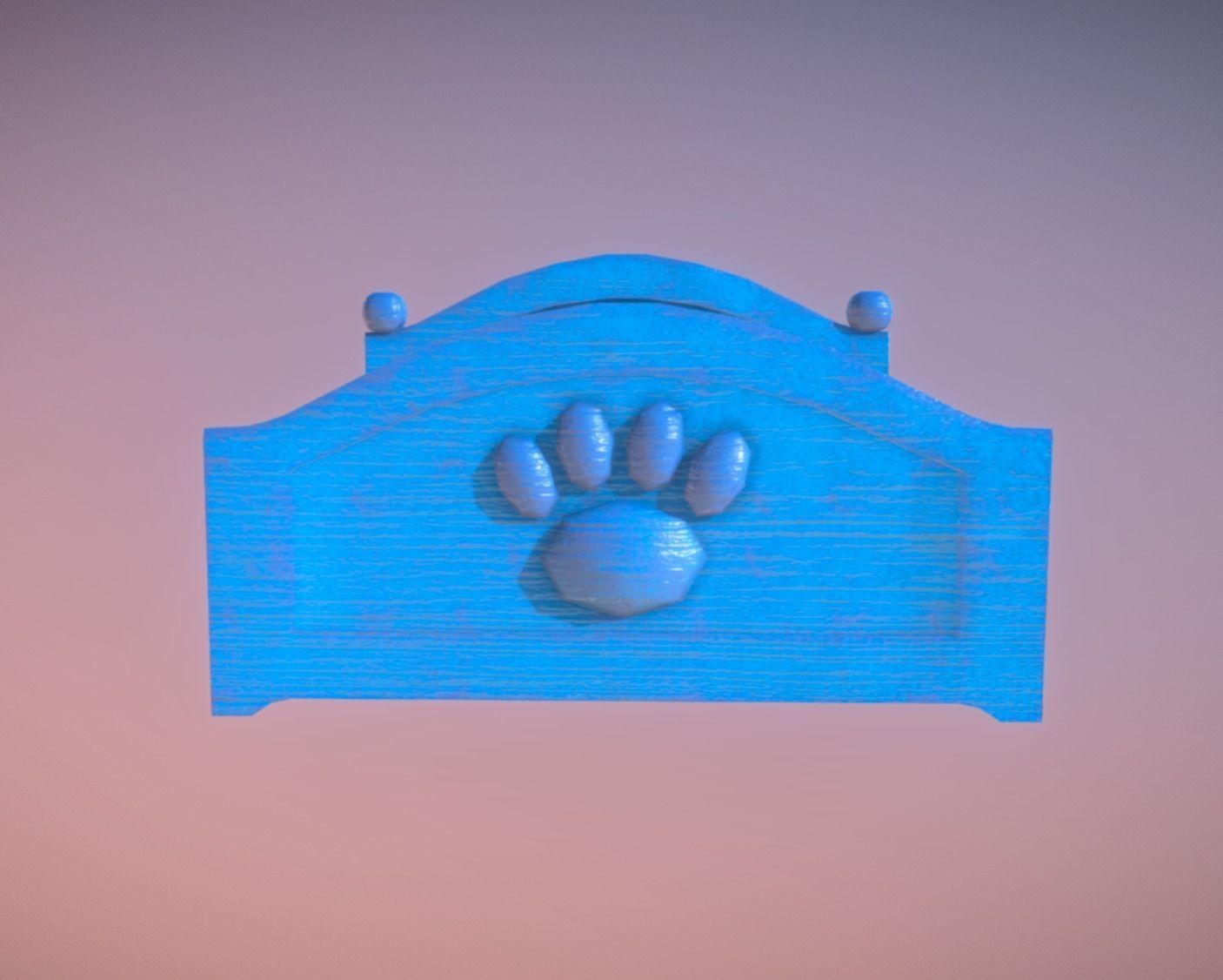 Blue Cute Paw Bed Low Poly Game Ready Low-poly 3D model_1