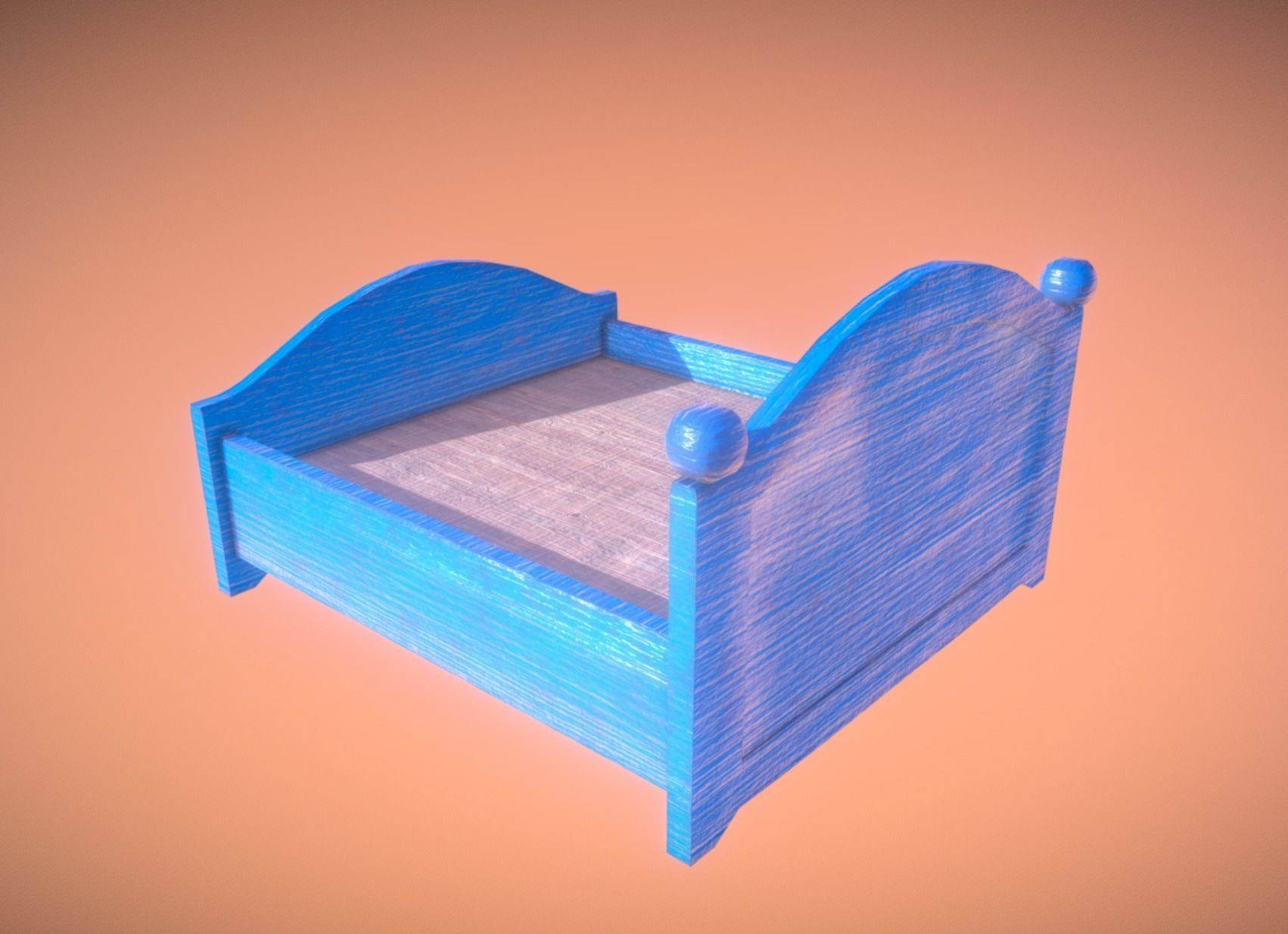 Blue Cute Paw Bed Low Poly Game Ready Low-poly 3D model_2