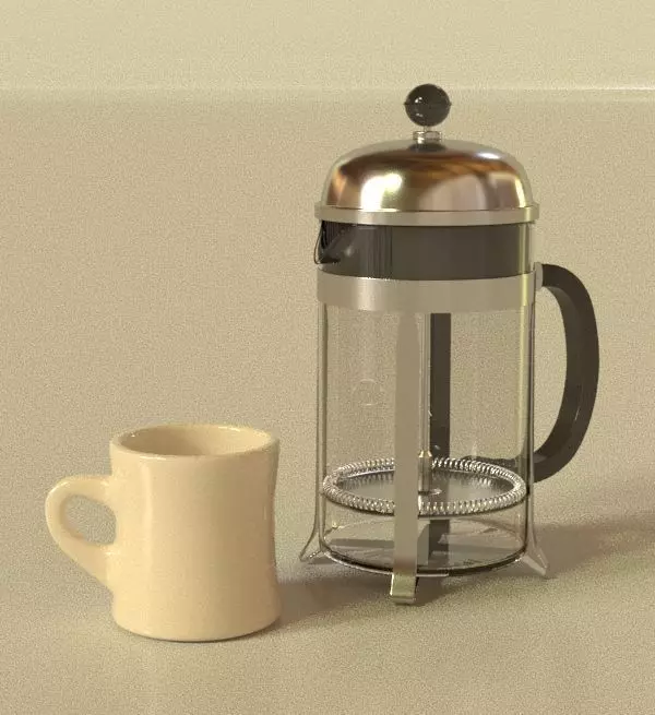 French Press Coffee Maker and Mug 3D model