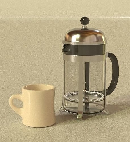 French Press Coffee Maker and Mug 3D model
