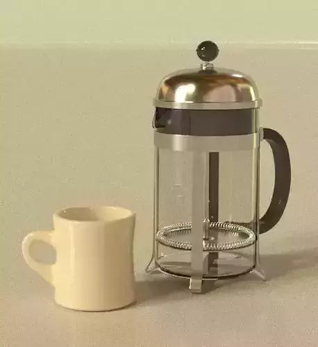 French Press Coffee Maker and Mug