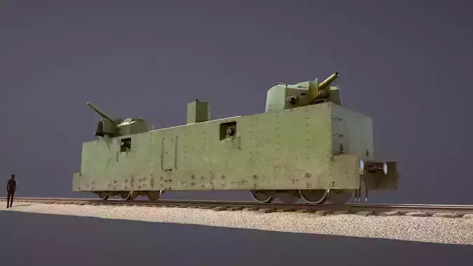 Armored Train PL-37 Railway Light Artillery Wagon  Low-poly 3D model
