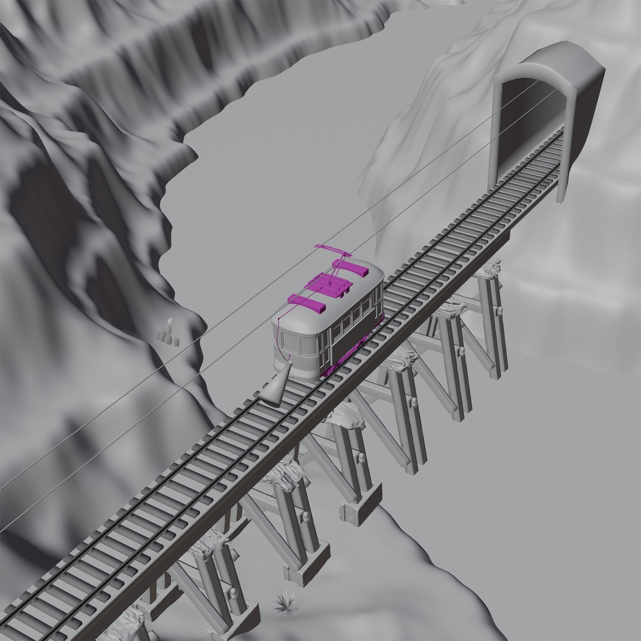 Tram Goes Through Canyon 3D model_1