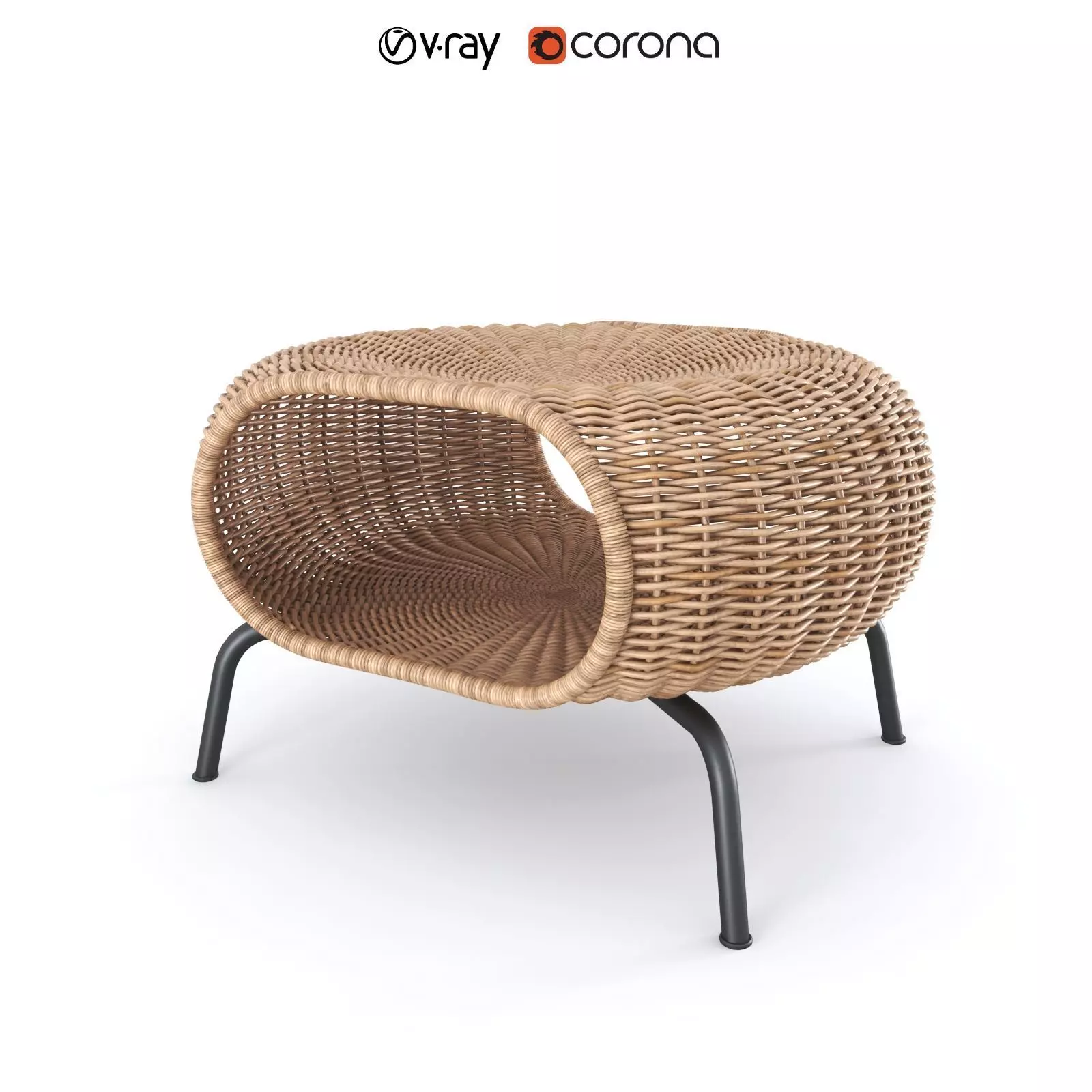 GAMLEHULT Footstool with storage rattan anthracite 3D model_0