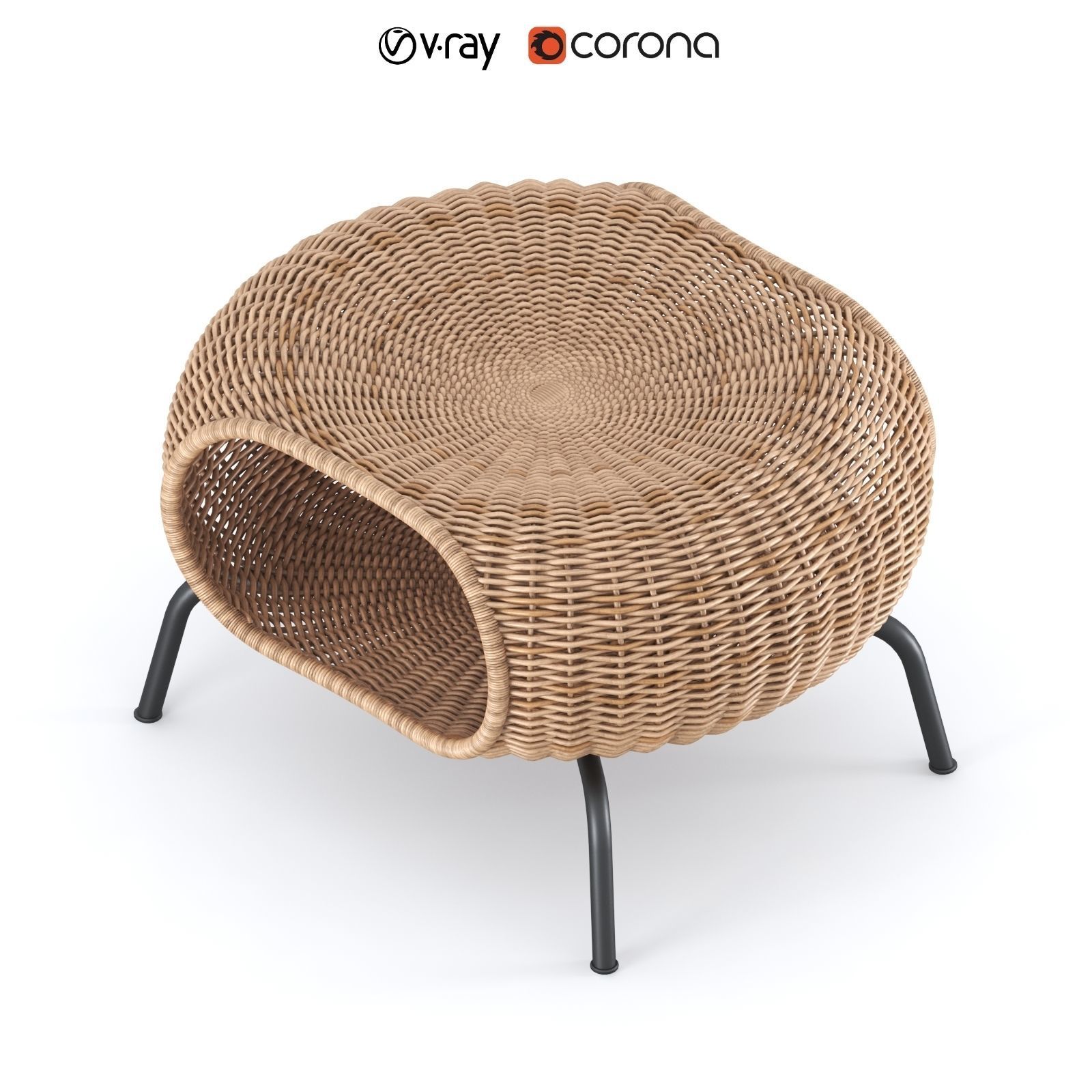 GAMLEHULT Footstool with storage rattan anthracite 3D model_1