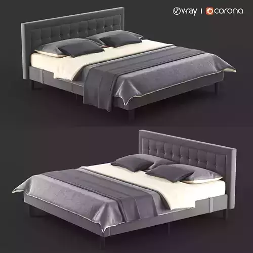 Overstock Double Bed Gray PostureLoft Mornington Bed 3D model