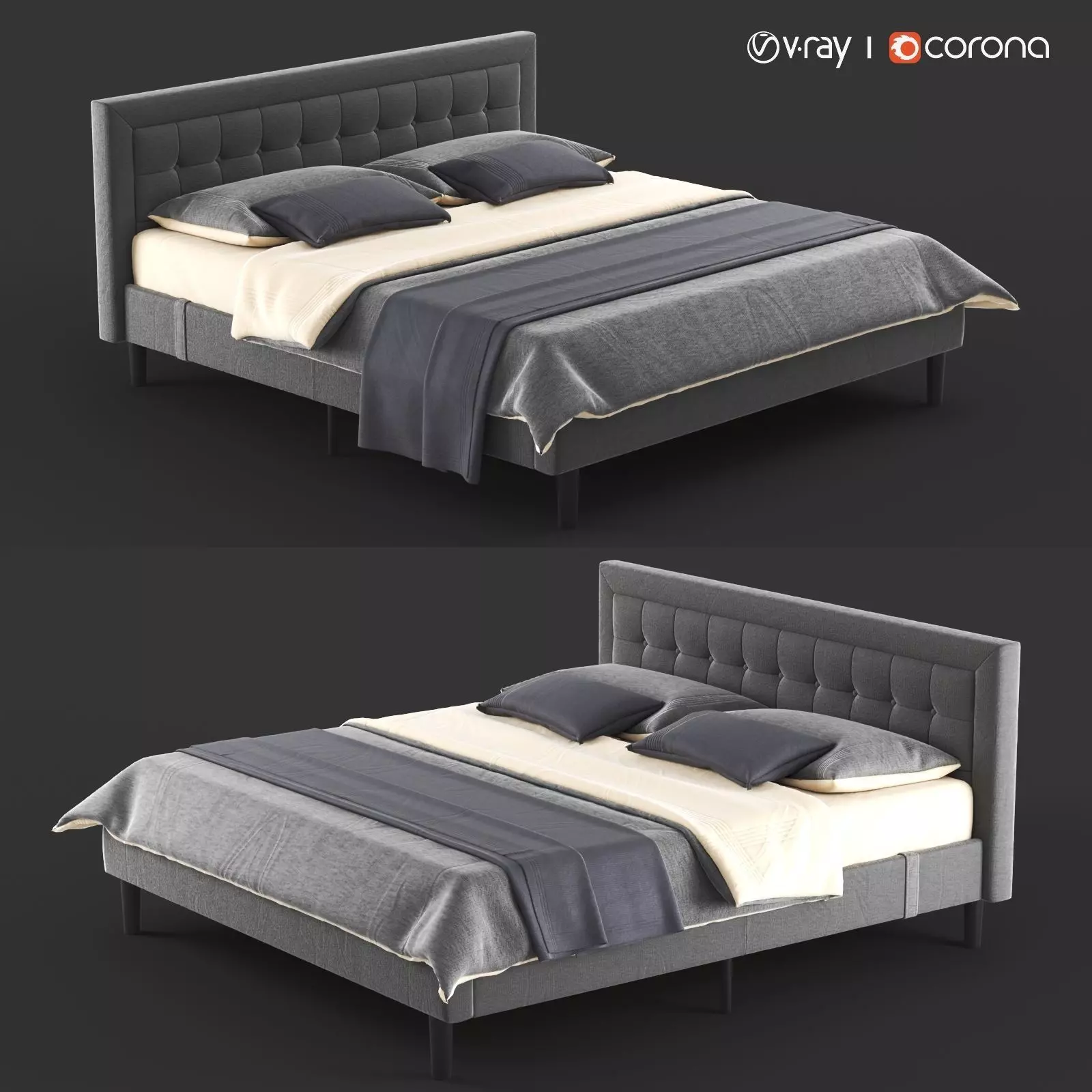 Overstock Double Bed Gray PostureLoft Mornington Bed 3D model_0