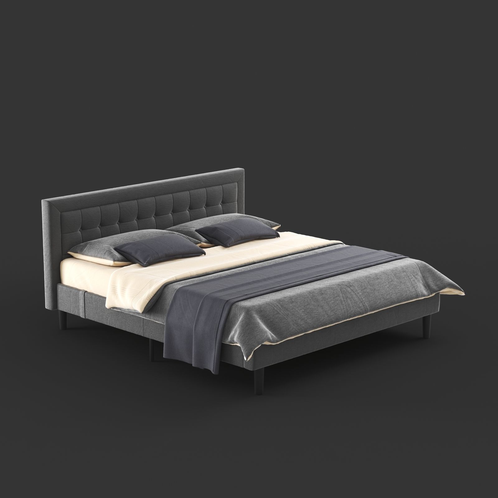 Overstock Double Bed Gray PostureLoft Mornington Bed 3D model_3