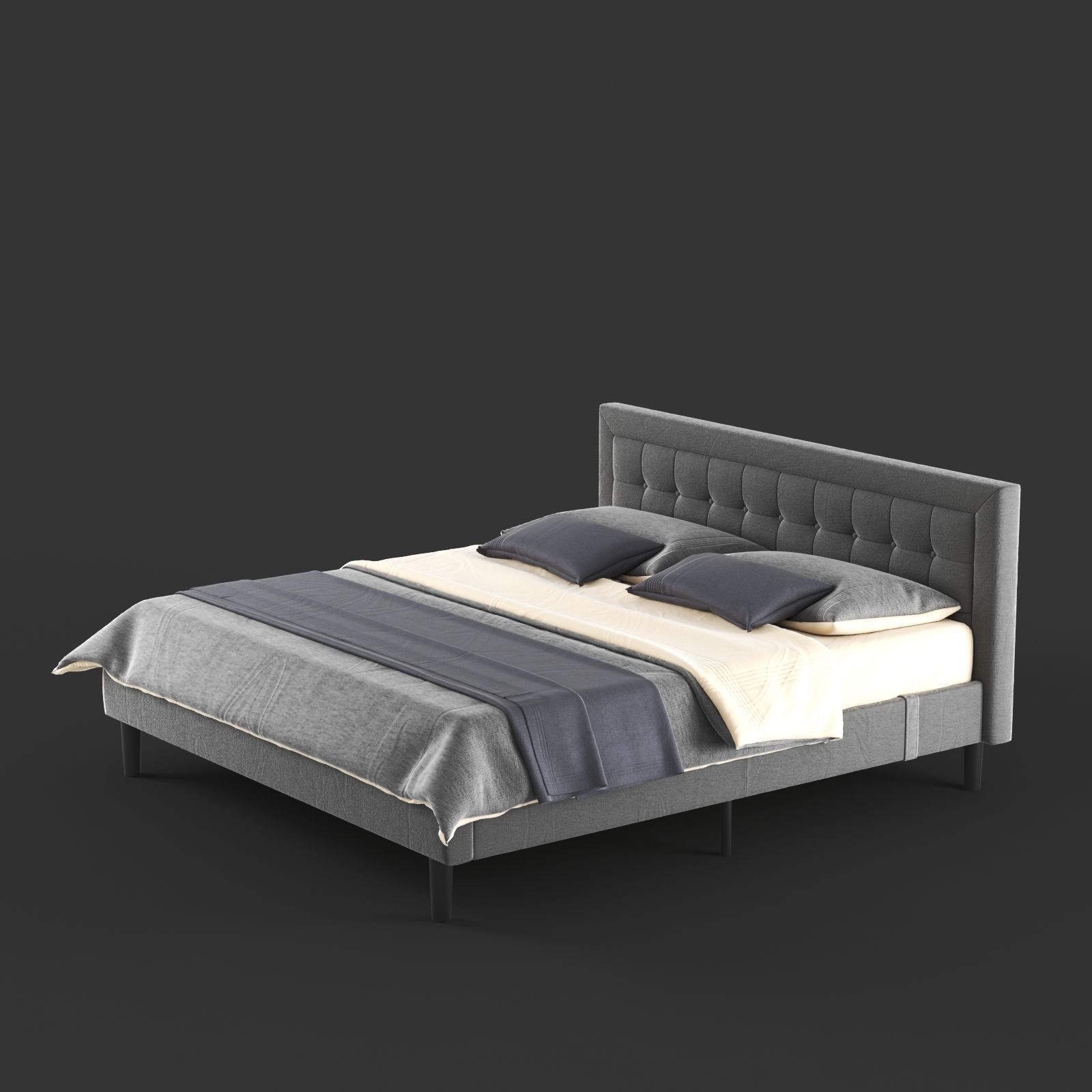 Overstock Double Bed Gray PostureLoft Mornington Bed 3D model_4