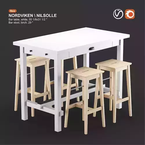 NORDVIKEN bar table and NILSOLLE bar stool white and birch