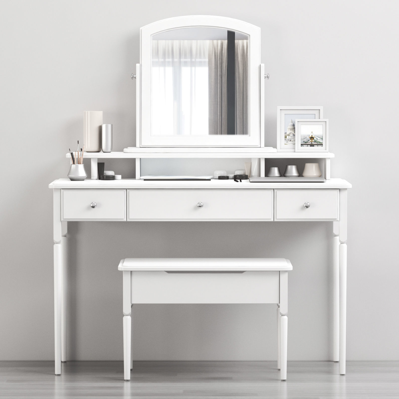 TYSSEDAL Dressing table with mirror and storage stool 3D model_1