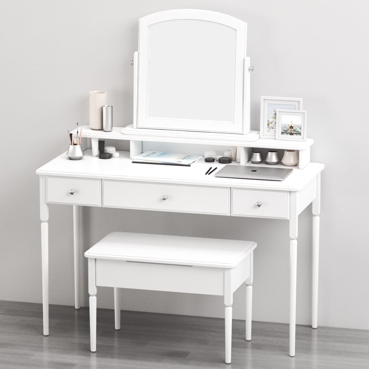 TYSSEDAL Dressing table with mirror and storage stool 3D model_3