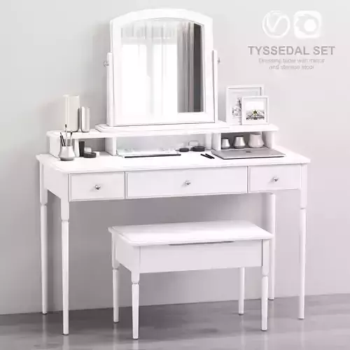 TYSSEDAL Dressing table with mirror and storage stool