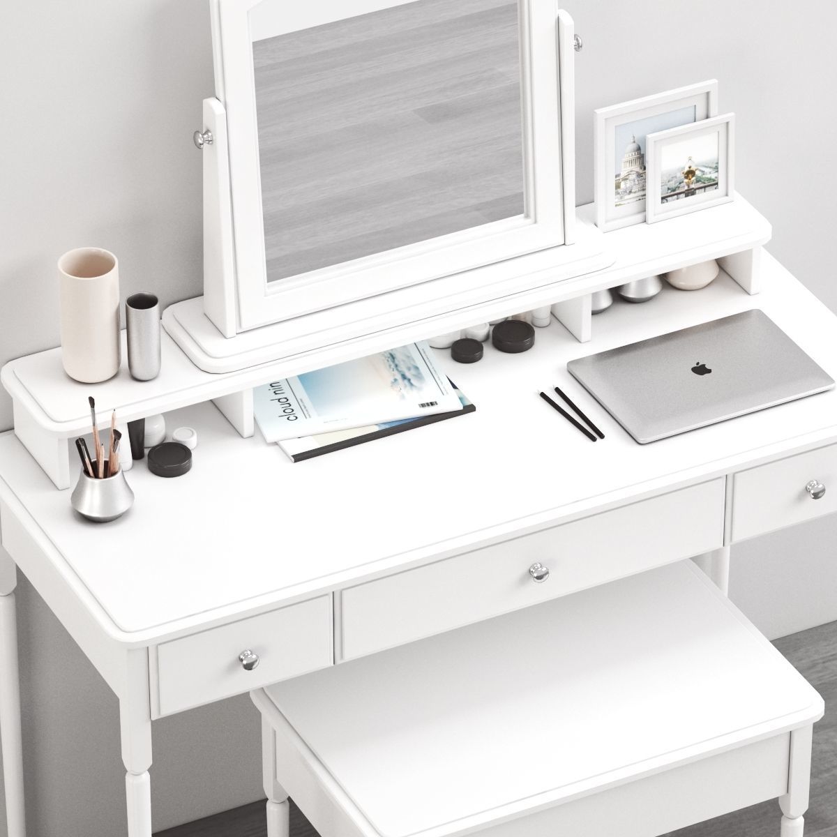 TYSSEDAL Dressing table with mirror and storage stool 3D model_4