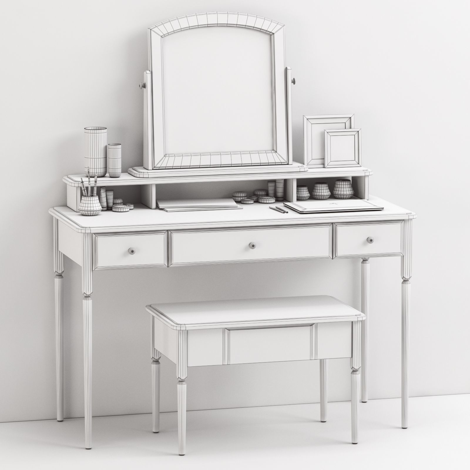TYSSEDAL Dressing table with mirror and storage stool 3D model_2