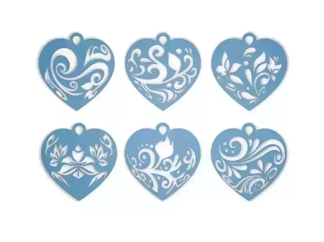 hearts six heart shaped pendants