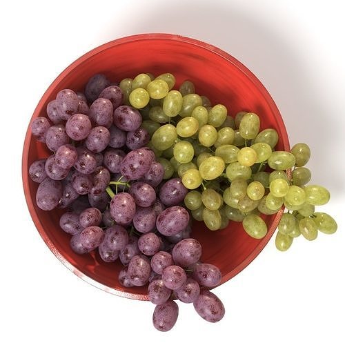Grapes in a red bowl 3D model 2