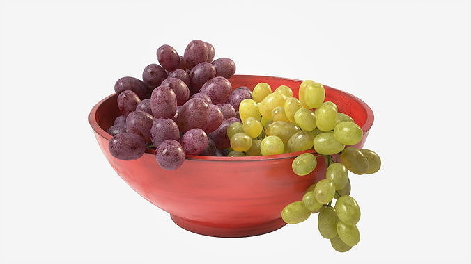 Grapes in a red bowl 3D model 6