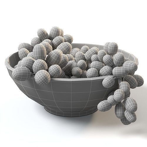Grapes in a red bowl 3D model 5