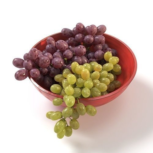 Grapes in a red bowl 3D model 4