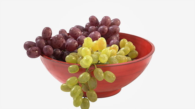 Grapes in a red bowl 3D model 7