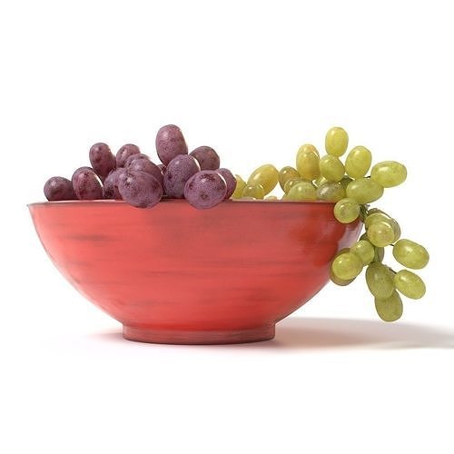 Grapes in a red bowl 3D model 3